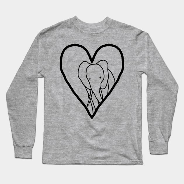 My Valentine Elephant Line Drawing Long Sleeve T-Shirt by ellenhenryart